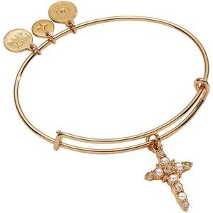 Divine Guides Cross Jewelry Women's Gold Brass Charm Bracelet with Pearls, Adjus